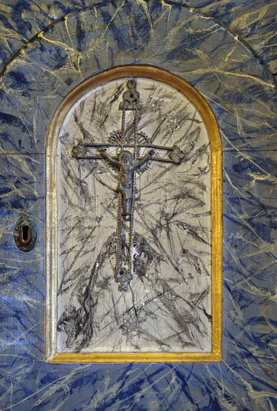Croix Porte Tabernacle Sur Autel Dans Église Sainte Barbara Velika — Photo