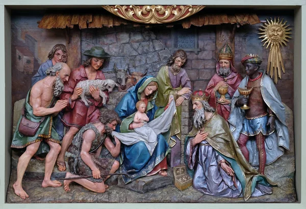 Scène Nativité Retable Dans Église Saint Matthieu Stitar Croatie — Photo