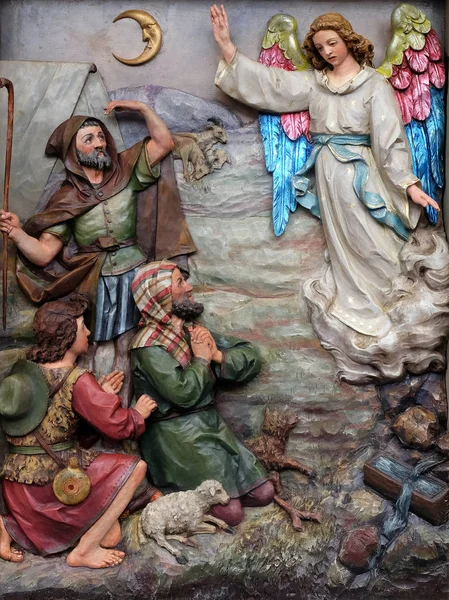 Angel Lord Visited Shepherds Informed Them Jesus Birth Altarpiece Church — Stock Photo, Image