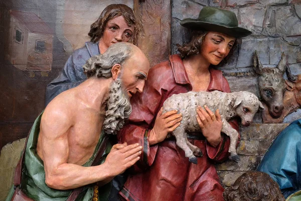 崇拜牧羊人 诞生场景 祭坛在圣马修教堂 Stitar 克罗地亚 — 图库照片