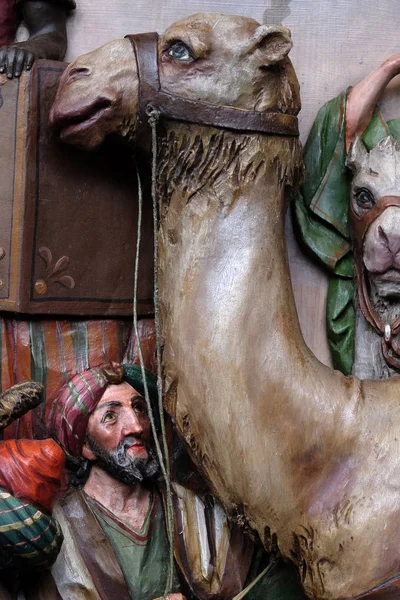 Personajes Escolta Los Reyes Bíblicos Que Vinieron Adorar Jesús Recién — Foto de Stock