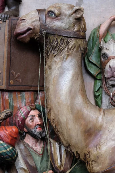 Personajes Escolta Los Reyes Bíblicos Que Vinieron Adorar Jesús Recién — Foto de Stock