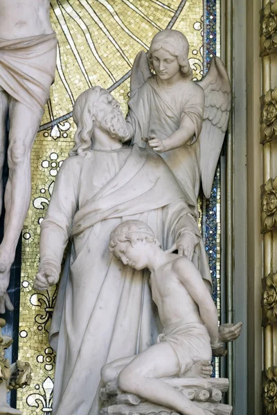 Abraão Sacrificando Isaac Altar Santa Cruz Catedral Zagreb Dedicado Assunção — Fotografia de Stock