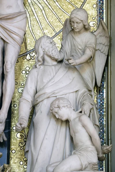Abraham Att Offra Isak Altaret Det Heliga Korset Zagrebs Katedral — Stockfoto