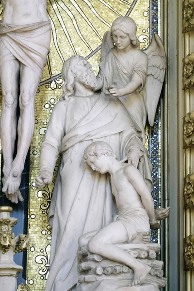 Abraham Sacrificing Isaac Altar Holy Cross Zagreb Cathedral Dedicated Assumption — Stock Photo, Image