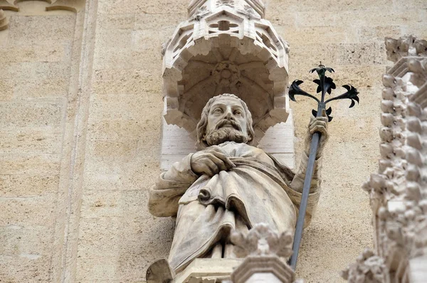 Statue Saint Joseph Sur Portail Cathédrale Zagreb Dédiée Assomption Marie — Photo