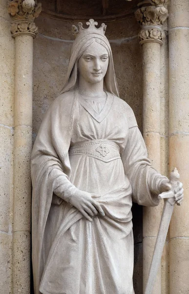 Estatua Santa Catalina Alejandría Portal Catedral Zagreb Dedicada Asunción María — Foto de Stock