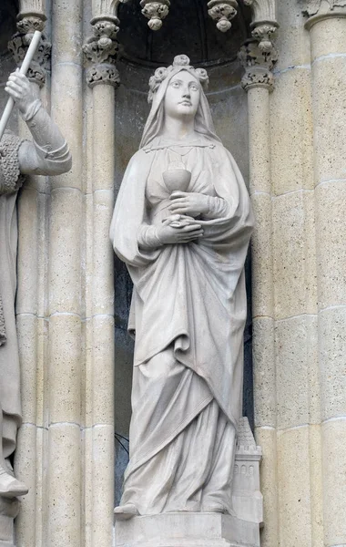 Saint Barbara Heykeli Mary Varsayım Adanmış Zagreb Katedrali Portal — Stok fotoğraf