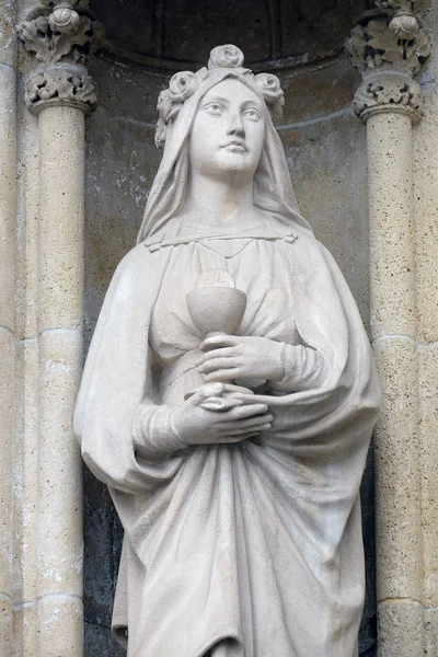 Statue Der Heiligen Barbara Auf Dem Portal Der Zagreber Kathedrale — Stockfoto