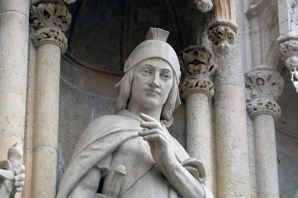 Statue Saint Florian Sur Portail Cathédrale Zagreb Dédiée Assomption Marie — Photo