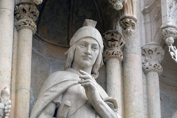 Socha Svatého Floriána Portál Katedrály Záhřeb Věnované Nanebevzetí Panny Marie — Stock fotografie