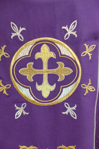 Крест Деталь Церковного Облачения Сделанного Сестрами Милосердия Святого Винсента Поля — стоковое фото