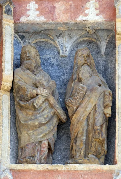 Statue Santi Sul Portale Sud Della Chiesa San Marco Zagabria — Foto Stock