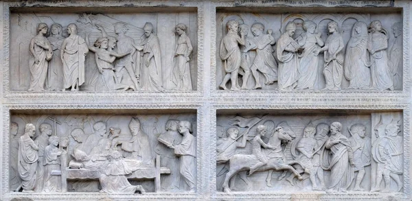 Panel Episodes Life Geminiano Agostino Duccio 1442 Modena Cathedral Italy — Stock Photo, Image