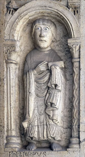 Svatý Filip Apoštol Reliéfem Následovníci Chrámu Wiligelmo Knížata Gate Modena — Stock fotografie