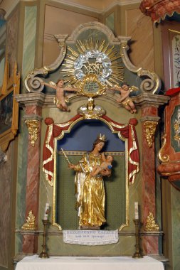 Bebek İsa, Meryem Parish Kilisesi Kutsal haçı Zacretje, Hırvatistan'ın sunak üzerinde heykel ile Meryem Ana