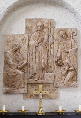 Aziz Canterbury Anselm, Piskopos Liudger ve Ansgar, misyoner İskandinavya, sunak Munsterschwarzach Abbey, Benedictine Manastırı, Almanya 