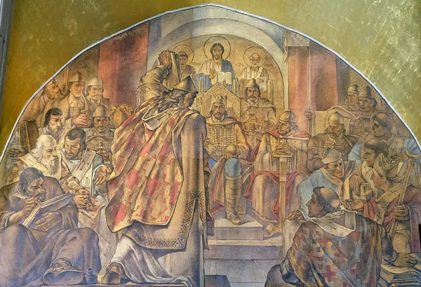 Fresco Igreja São Marcos Zagreb Croácia — Fotografia de Stock