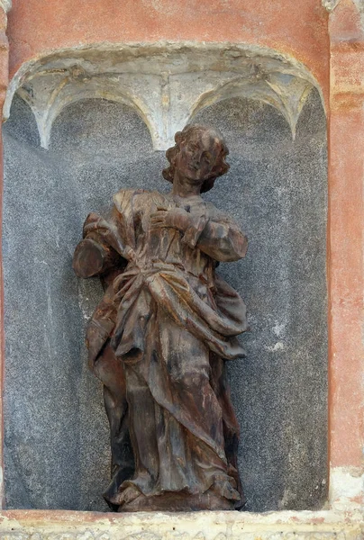 Статуя Святого Южном Портале Церкви Святого Марка Загребе Хорватия — стоковое фото