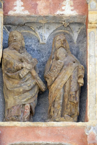 Statues Saints Sur Portail Sud Église Saint Marc Zagreb Croatie — Photo