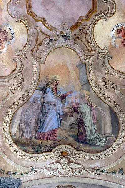 Visite Vierge Marie Fresque Sur Plafond Église Paroissiale Assomption Marija — Photo