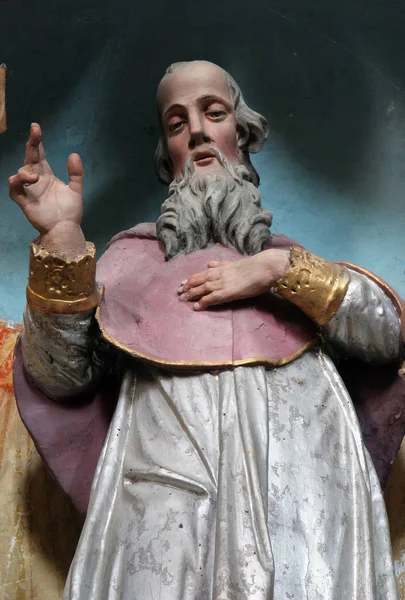 Святой Иероним Статуя Постаменте Приходской Церкви Успения Пресвятой Богородицы Городе — стоковое фото