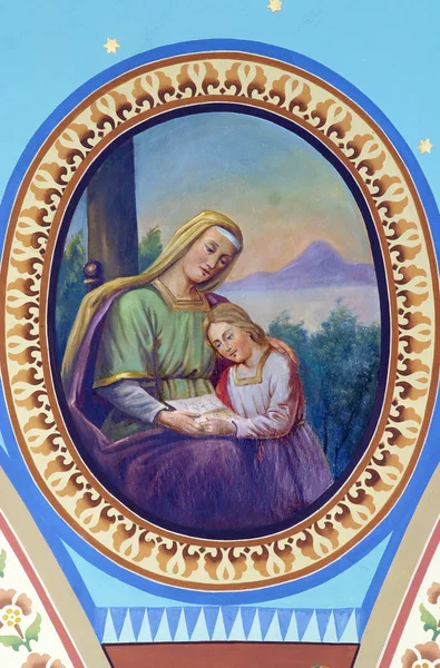 Zacretje クロアチアの神聖な十字の教区の教会のフレスコ画 聖母マリアと聖アン — ストック写真