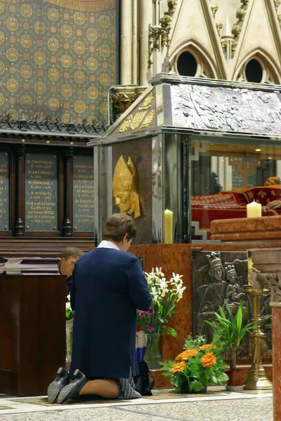 敬拜者聚集在萨格勒布大教堂看谢孝衍斯坦皮尼克的遗物 — 图库照片
