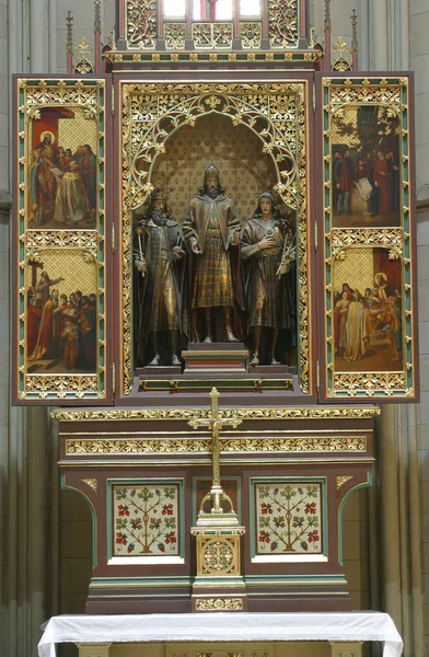 Altar Saints Stephen Ladislaus Emeric Zagreb Cathedral Dedicated Assumption Mary — Stock Photo, Image