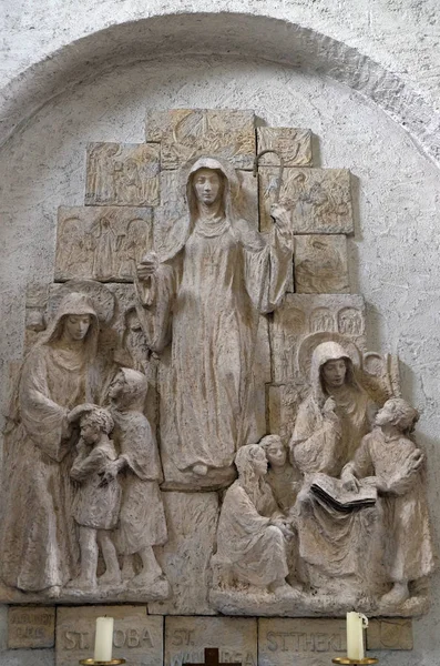 Saints Lioba Tauberbischofsheim Walburga Heidenheim Thekla Kitzingen Altar Munsterschwarzach Abbey — Stock Photo, Image