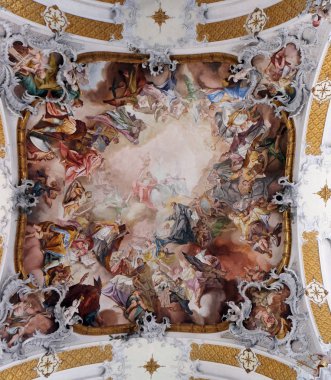 Son hüküm ve yüceltilmesi Benedictine düzenin fresk tarafından Matthaus Gunther Benedictine Manastırı Kilisesi Amorbach, Almanya 