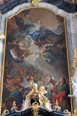 Meryem Ana, ana sunak Amorbach Benedictine Manastırı Kilisesi Franconia, Bavyera, Almanya'nın varsayım 