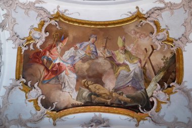 Amorbach abbots ve Verden piskoposlar: ve Şehitler: Saint Suitbertus, Patto ve Issingerus, fresco tarafından Matthaus Gunther Benedictine Manastırı Kilisesi Amorbach, Almanya 