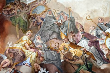 Son yargı ve yüceltilmesi Benedictine düzenin fresk Benedictine Matthaus Gunther tarafından detayını Manastır Kilisesi Amorbach, Almanya