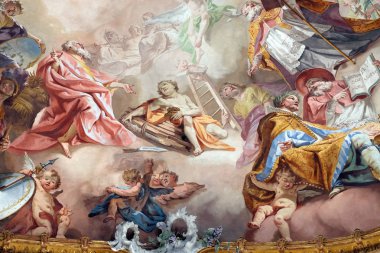 Last Judgment and Glorification of the Benedictine Order, detail of fresco by Matthaus Gunther in Benedictine monastery church in Amorbach, Germany clipart