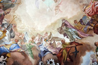 Son yargı ve yüceltilmesi Benedictine düzenin fresk Benedictine Matthaus Gunther tarafından detayını Manastır Kilisesi Amorbach, Almanya 