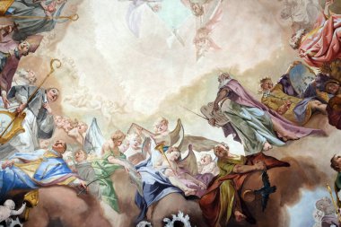 Son yargı ve yüceltilmesi Benedictine düzenin fresk Benedictine Matthaus Gunther tarafından detayını Manastır Kilisesi Amorbach, Almanya 
