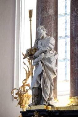 Saint Joachim heykel Amorbach Benedictine Manastırı Kilisesi Franconia, Bavyera, Almanya'ana sunak üzerinde 