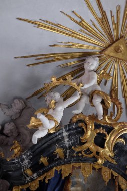 Bavaria, Almanya için alt Franconia Miltenberg ilçe Amorbach Benedictine Manastırı kilisede melek heykel 