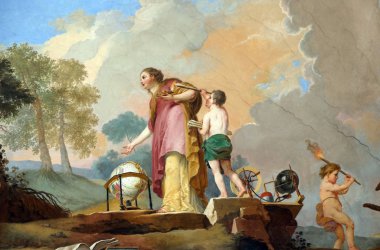 Franconia, Bavyera, Almanya'Amorbach Benedictine abbey kütüphanede tavan fresk tablo 