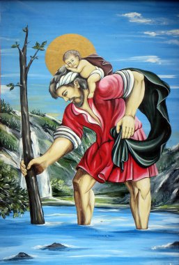 Saint. Christopher, resim Rennweg ev cephesinde am Katschber, Avusturya 