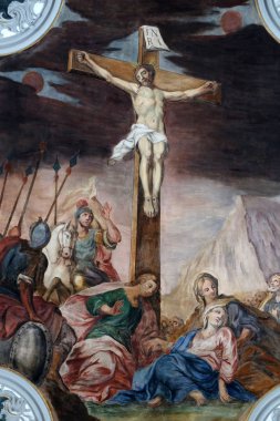 Calvary - Jesus dies on the cross, fresco on the ceiling of the Church of Our Lady of Sorrows in Rosenberg, Germany  clipart