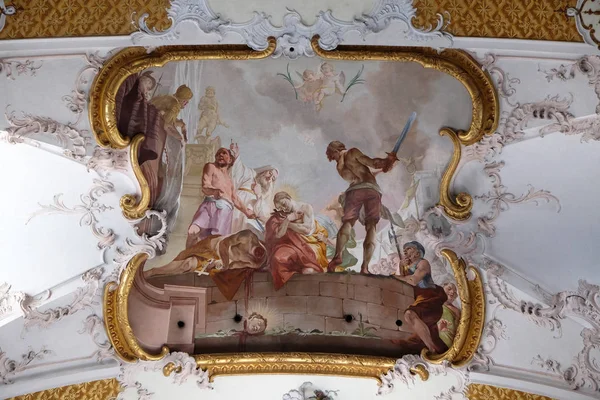 Mučednictví Faustinus Velkomyslnosti Krásné Náboženské Freska Matthaus Gunther Benediktinském Klášterním — Stock fotografie