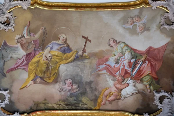 Αγία Μαρία Μαγδαληνή Και Αγία Ειρήνη Χρυσοβαλάντου Τοιχογραφία Από Ματέους — Φωτογραφία Αρχείου