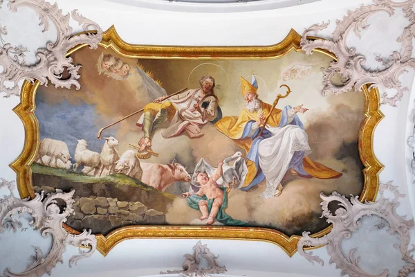 Saint Martin Saint Wendelin Fresco Door Matthaus Gunther Benedictijnse Kloosterkerk — Stockfoto