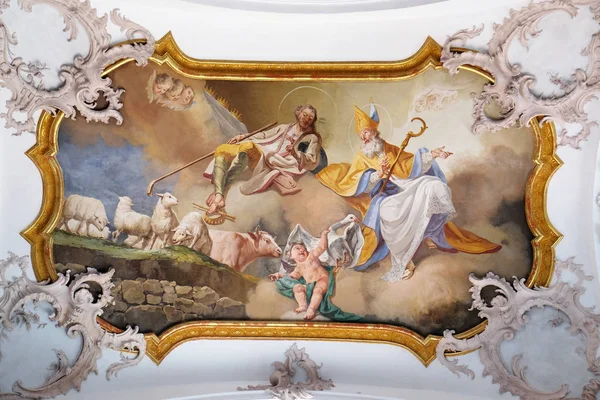 Saint Martin Szent Szent Vendel Fresco Mellett Matthaus Gunther Bencés — Stock Fotó