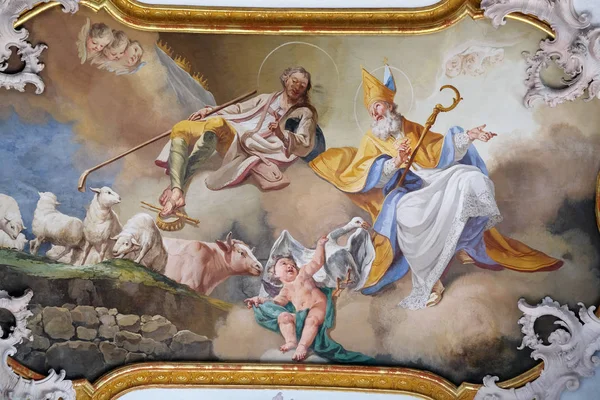 Saint Martin Saint Wendelin Fresco Door Matthaus Gunther Benedictijnse Kloosterkerk — Stockfoto