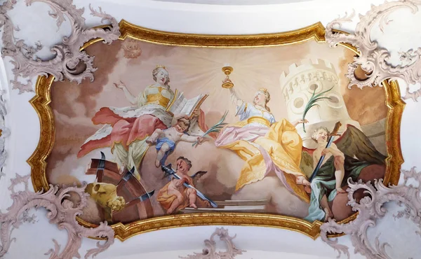 Catharina Sint Barbara Fresco Door Matthaus Gunther Benedictijnse Kloosterkerk Amorbach — Stockfoto