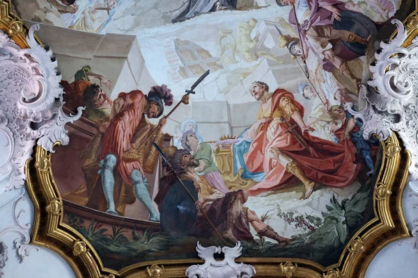 Wonderen Van Heilige Benedictus Detail Van Fresco Door Matthaus Gunther — Stockfoto