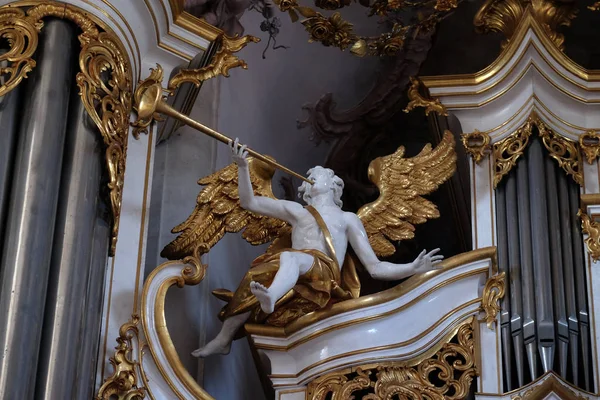 Angel Standbeeld Het Orgel Amorbach Benedictijnse Kloosterkerk Neder Franken Duitse — Stockfoto